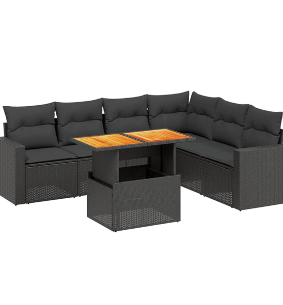7-tlg. Garten-Sofagarnitur mit Kissen Schwarz Poly Rattan