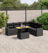 7-tlg. Garten-Sofagarnitur mit Kissen Schwarz Poly Rattan