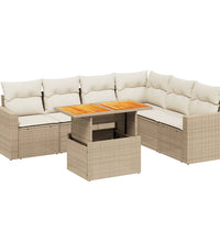 7-tlg. Garten-Sofagarnitur mit Kissen Beige Poly Rattan