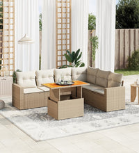 7-tlg. Garten-Sofagarnitur mit Kissen Beige Poly Rattan