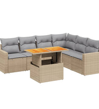 7-tlg. Garten-Sofagarnitur mit Kissen Beige Poly Rattan