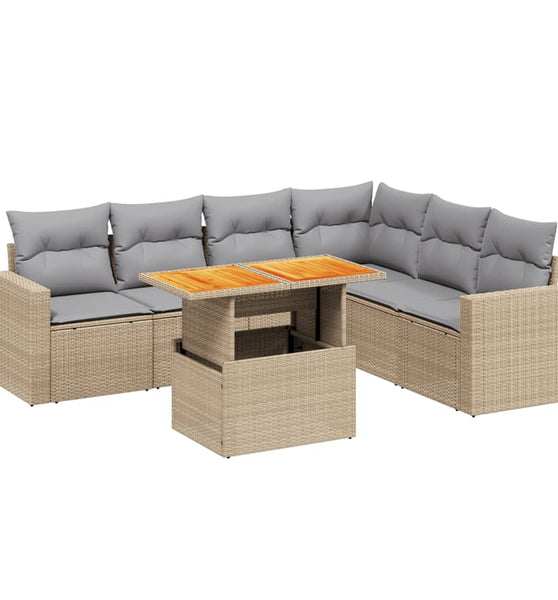 7-tlg. Garten-Sofagarnitur mit Kissen Beige Poly Rattan