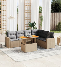 7-tlg. Garten-Sofagarnitur mit Kissen Beige Poly Rattan