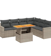 7-tlg. Garten-Sofagarnitur mit Kissen Grau Poly Rattan