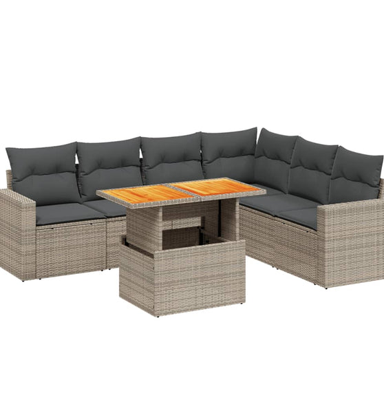 7-tlg. Garten-Sofagarnitur mit Kissen Grau Poly Rattan