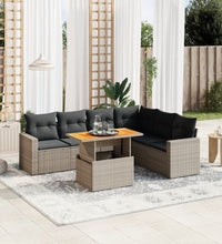7-tlg. Garten-Sofagarnitur mit Kissen Grau Poly Rattan