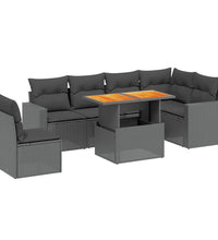 7-tlg. Garten-Sofagarnitur mit Kissen Schwarz Poly Rattan