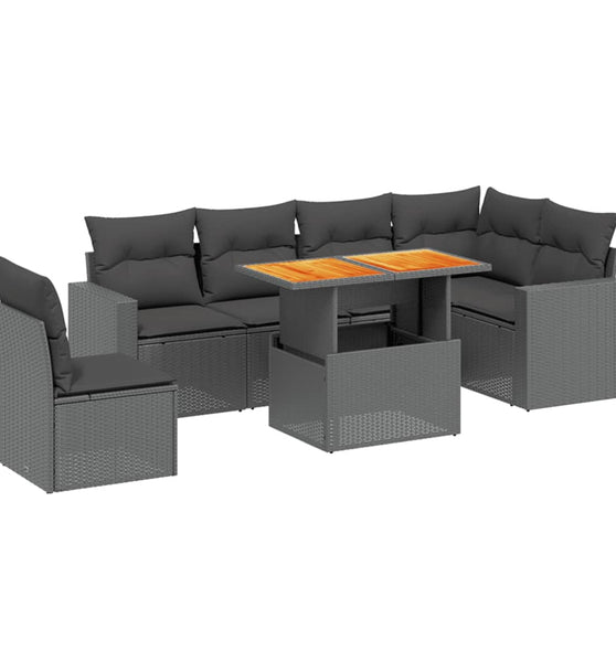 7-tlg. Garten-Sofagarnitur mit Kissen Schwarz Poly Rattan