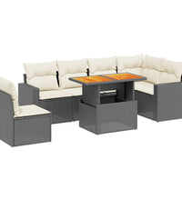 7-tlg. Garten-Sofagarnitur mit Kissen Schwarz Poly Rattan