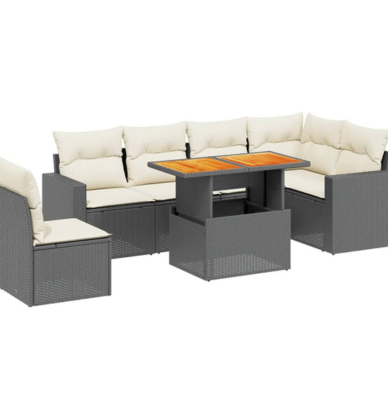 7-tlg. Garten-Sofagarnitur mit Kissen Schwarz Poly Rattan