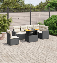 7-tlg. Garten-Sofagarnitur mit Kissen Schwarz Poly Rattan