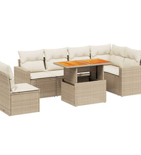 7-tlg. Garten-Sofagarnitur mit Kissen Beige Poly Rattan