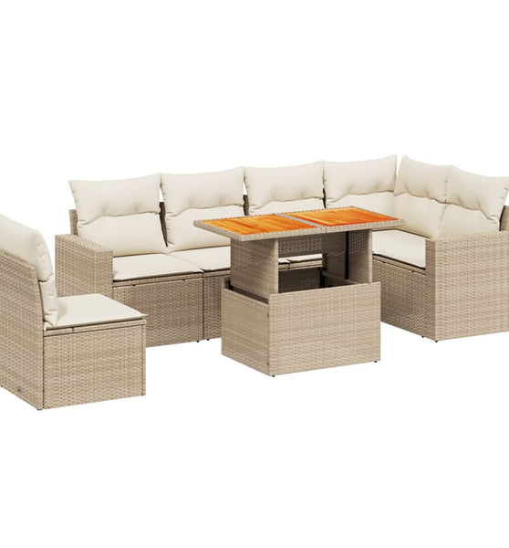 7-tlg. Garten-Sofagarnitur mit Kissen Beige Poly Rattan