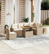 7-tlg. Garten-Sofagarnitur mit Kissen Beige Poly Rattan