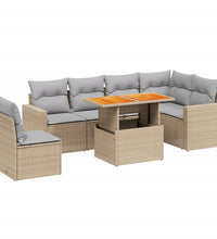 7-tlg. Garten-Sofagarnitur mit Kissen Beige Poly Rattan