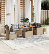 7-tlg. Garten-Sofagarnitur mit Kissen Beige Poly Rattan