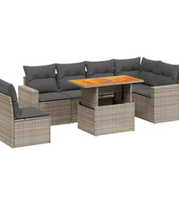 7-tlg. Garten-Sofagarnitur mit Kissen Grau Poly Rattan