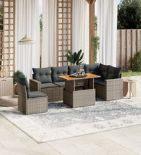 7-tlg. Garten-Sofagarnitur mit Kissen Grau Poly Rattan