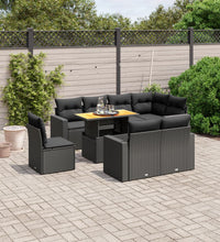 9-tlg. Garten-Sofagarnitur mit Kissen Schwarz Poly Rattan