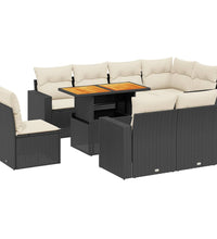 9-tlg. Garten-Sofagarnitur mit Kissen Schwarz Poly Rattan