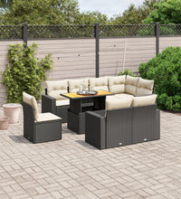 9-tlg. Garten-Sofagarnitur mit Kissen Schwarz Poly Rattan