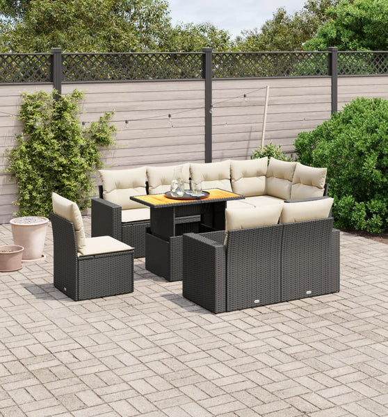 9-tlg. Garten-Sofagarnitur mit Kissen Schwarz Poly Rattan