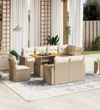 9-tlg. Garten-Sofagarnitur mit Kissen Beige Poly Rattan