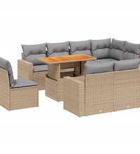 9-tlg. Garten-Sofagarnitur mit Kissen Beige Poly Rattan