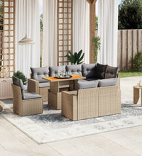 9-tlg. Garten-Sofagarnitur mit Kissen Beige Poly Rattan