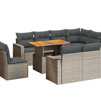 9-tlg. Garten-Sofagarnitur mit Kissen Grau Poly Rattan
