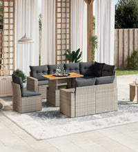 9-tlg. Garten-Sofagarnitur mit Kissen Grau Poly Rattan