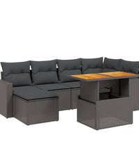 7-tlg. Garten-Sofagarnitur mit Kissen Schwarz Poly Rattan
