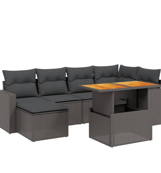 7-tlg. Garten-Sofagarnitur mit Kissen Schwarz Poly Rattan