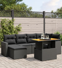 7-tlg. Garten-Sofagarnitur mit Kissen Schwarz Poly Rattan