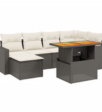 7-tlg. Garten-Sofagarnitur mit Kissen Schwarz Poly Rattan