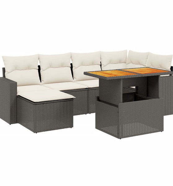 7-tlg. Garten-Sofagarnitur mit Kissen Schwarz Poly Rattan