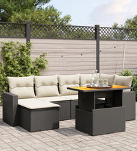 7-tlg. Garten-Sofagarnitur mit Kissen Schwarz Poly Rattan