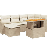 7-tlg. Garten-Sofagarnitur mit Kissen Beige Poly Rattan