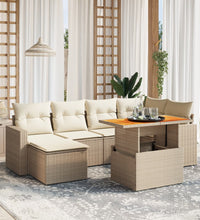 7-tlg. Garten-Sofagarnitur mit Kissen Beige Poly Rattan