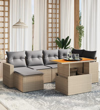 7-tlg. Garten-Sofagarnitur mit Kissen Beige Poly Rattan