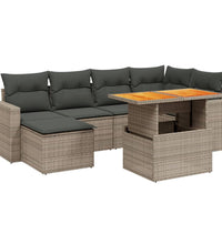 7-tlg. Garten-Sofagarnitur mit Kissen Grau Poly Rattan