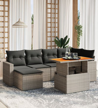 7-tlg. Garten-Sofagarnitur mit Kissen Grau Poly Rattan