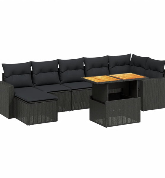 8-tlg. Garten-Sofagarnitur mit Kissen Schwarz Poly Rattan