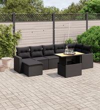 8-tlg. Garten-Sofagarnitur mit Kissen Schwarz Poly Rattan