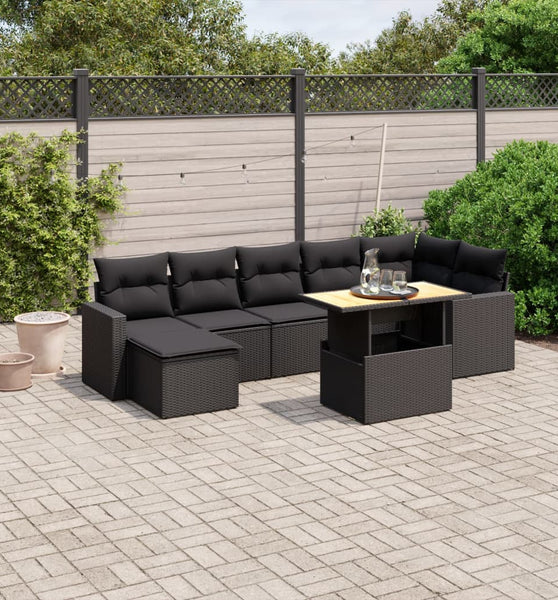 8-tlg. Garten-Sofagarnitur mit Kissen Schwarz Poly Rattan