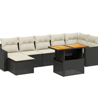 8-tlg. Garten-Sofagarnitur mit Kissen Schwarz Poly Rattan