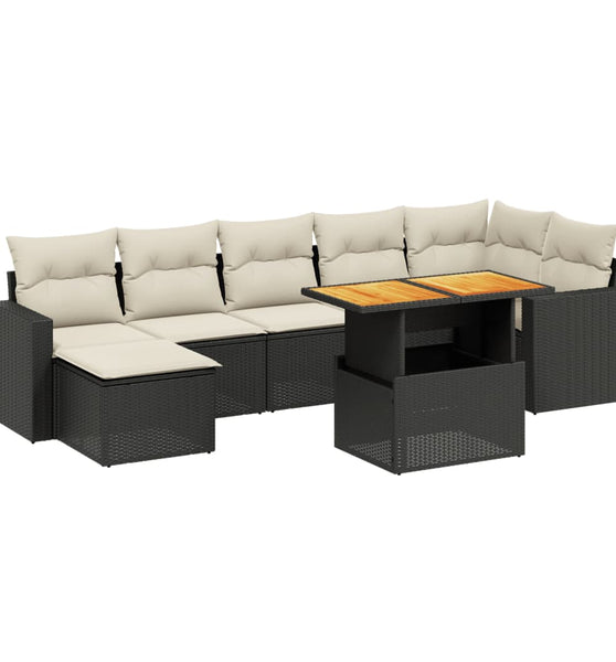 8-tlg. Garten-Sofagarnitur mit Kissen Schwarz Poly Rattan