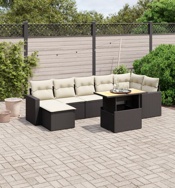 8-tlg. Garten-Sofagarnitur mit Kissen Schwarz Poly Rattan