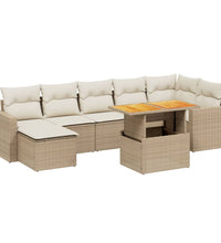 8-tlg. Garten-Sofagarnitur mit Kissen Beige Poly Rattan
