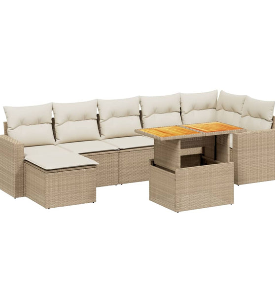 8-tlg. Garten-Sofagarnitur mit Kissen Beige Poly Rattan